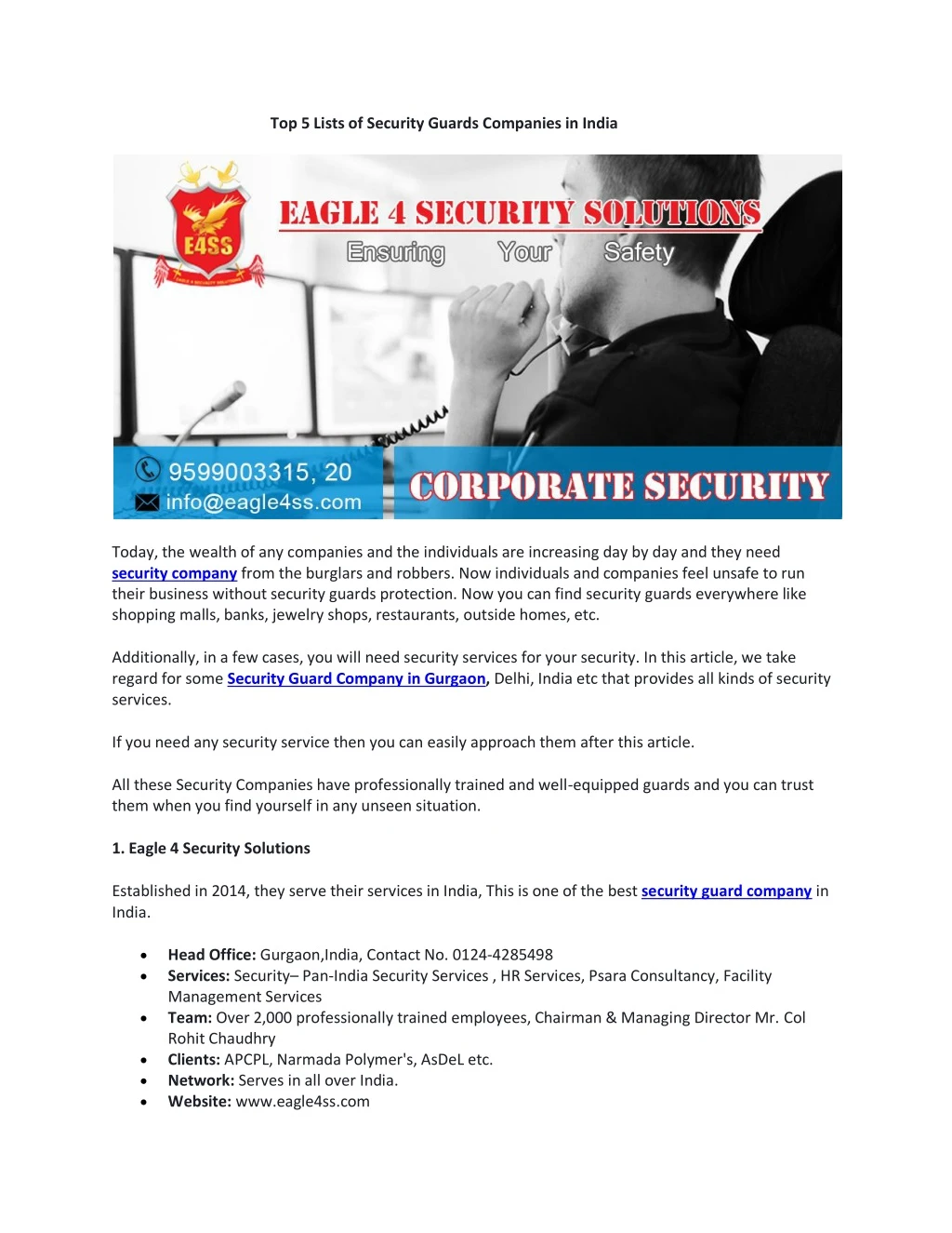top 5 lists of security guards companies in india
