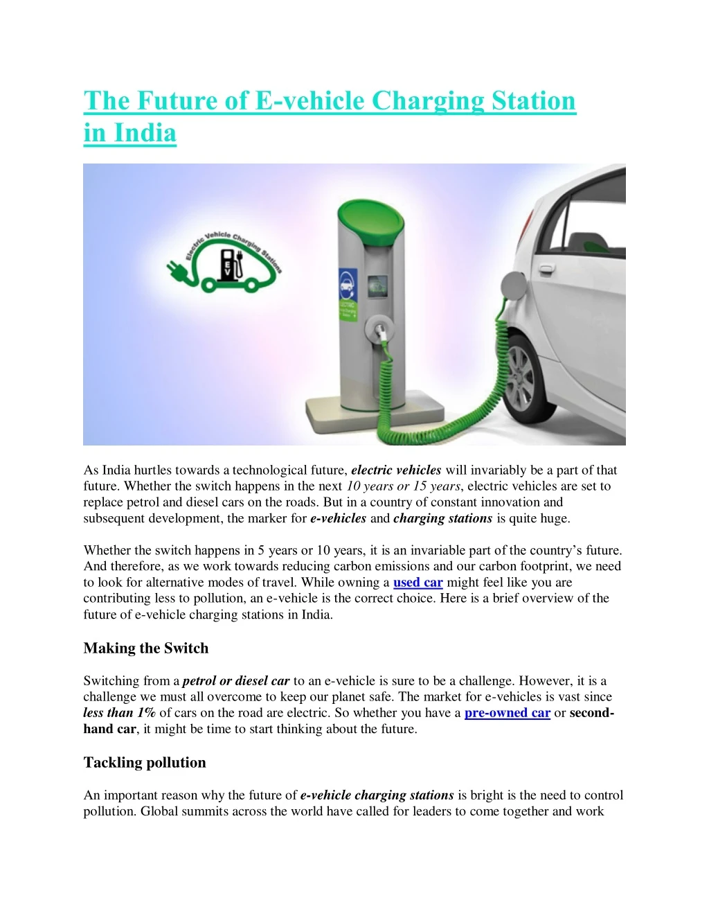 the future of e vehicle charging station in india