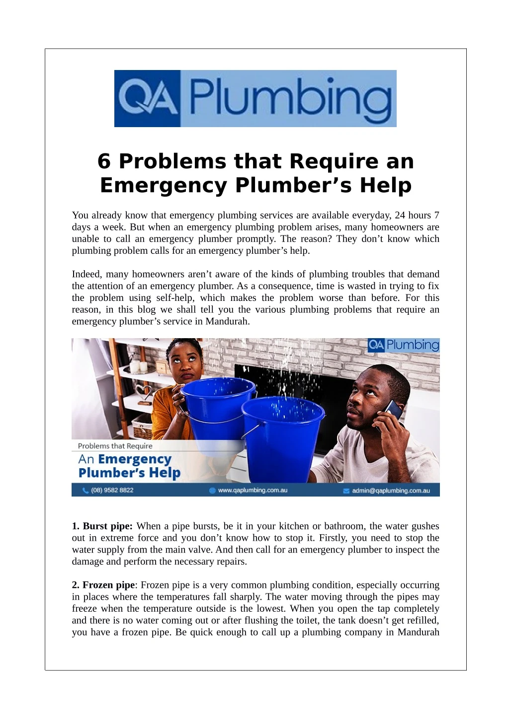 6 problems that require an emergency plumber