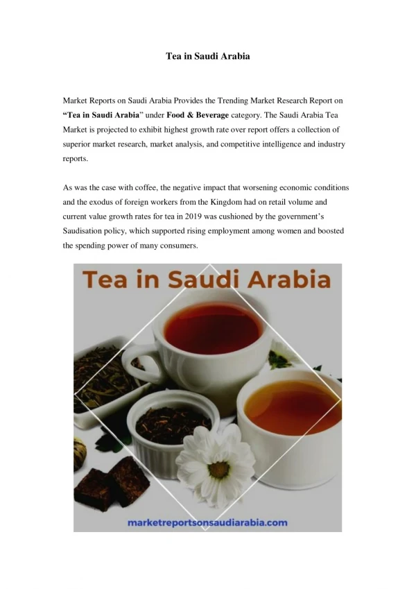 Saudi Arabia Tea Market: Growth, Opportunity and Forecast Till 2023