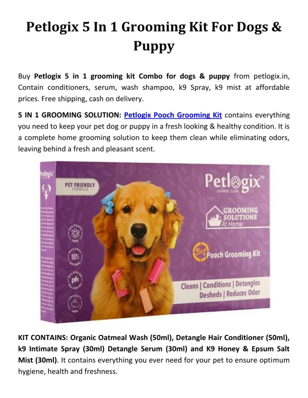 petlogix 5 in 1 grooming kit for dogs puppy