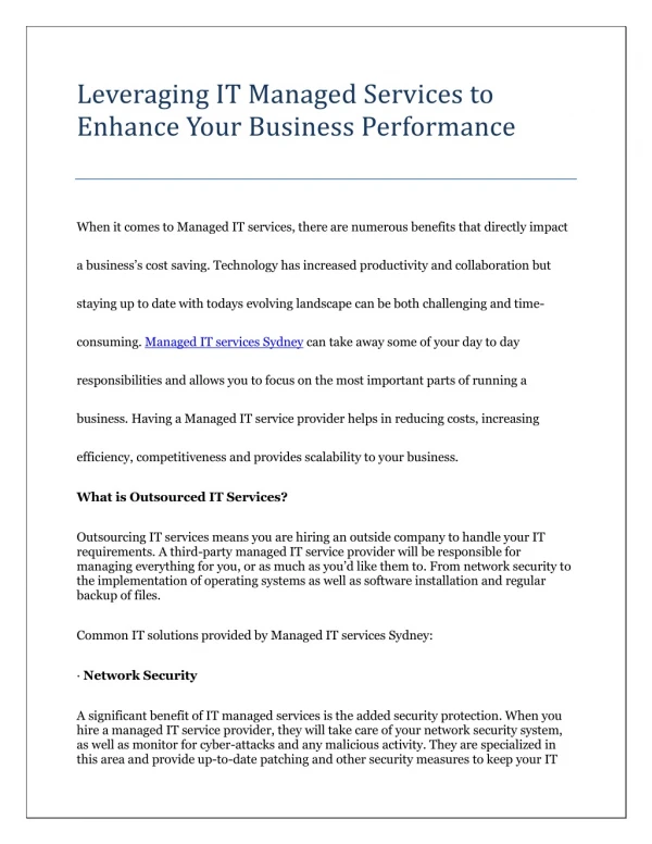 Leveraging IT Managed Services to Enhance Your Business Performance