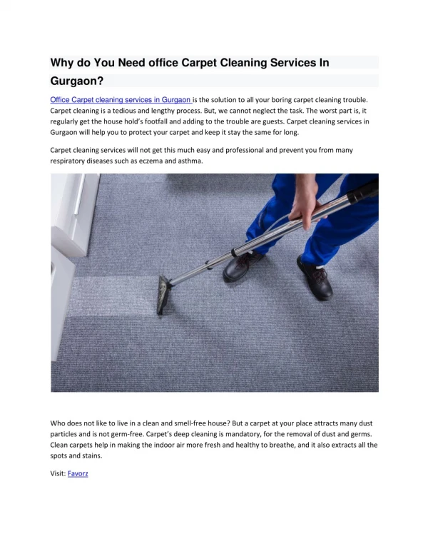 Why do You Need office Carpet Cleaning Services In Gurgaon?