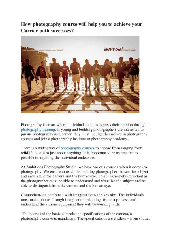 how photography course will help you to achieve