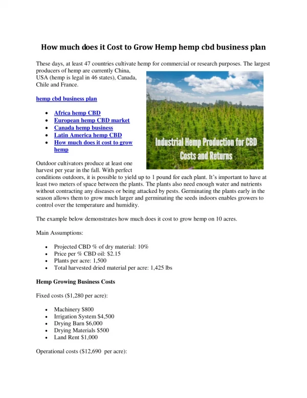 how much does it cost to grow hemp hemp