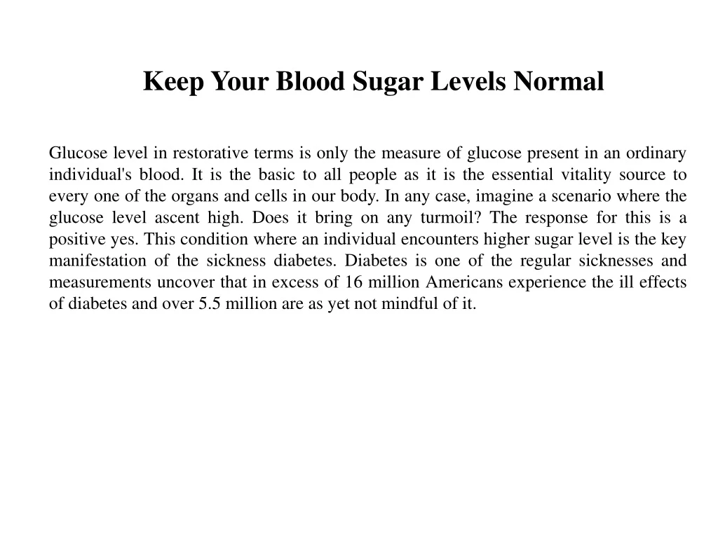 keep your blood sugar levels normal