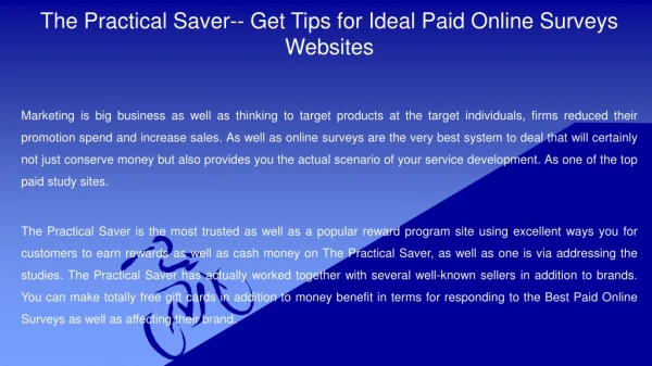 The Practical Saver-- Get Tips for Ideal Paid Online Surveys Websites