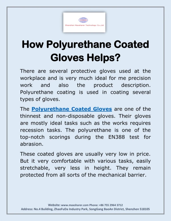 How Polyurethane Coated Gloves Helps?