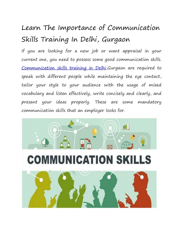 Learn The Importance of Communication Skills Training In Delhi, Gurgaon