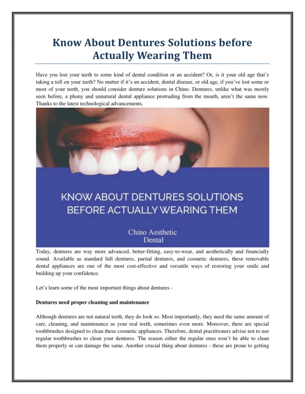 Know About Dentures Solutions before Actually Wearing Them