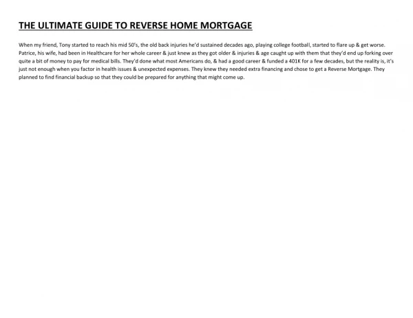 THE ULTIMATE GUIDE TO REVERSE HOME MORTGAGE