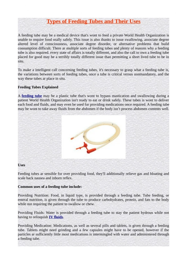 types of feeding tubes and their uses