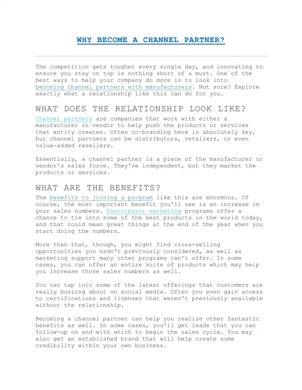 why become a channel partner