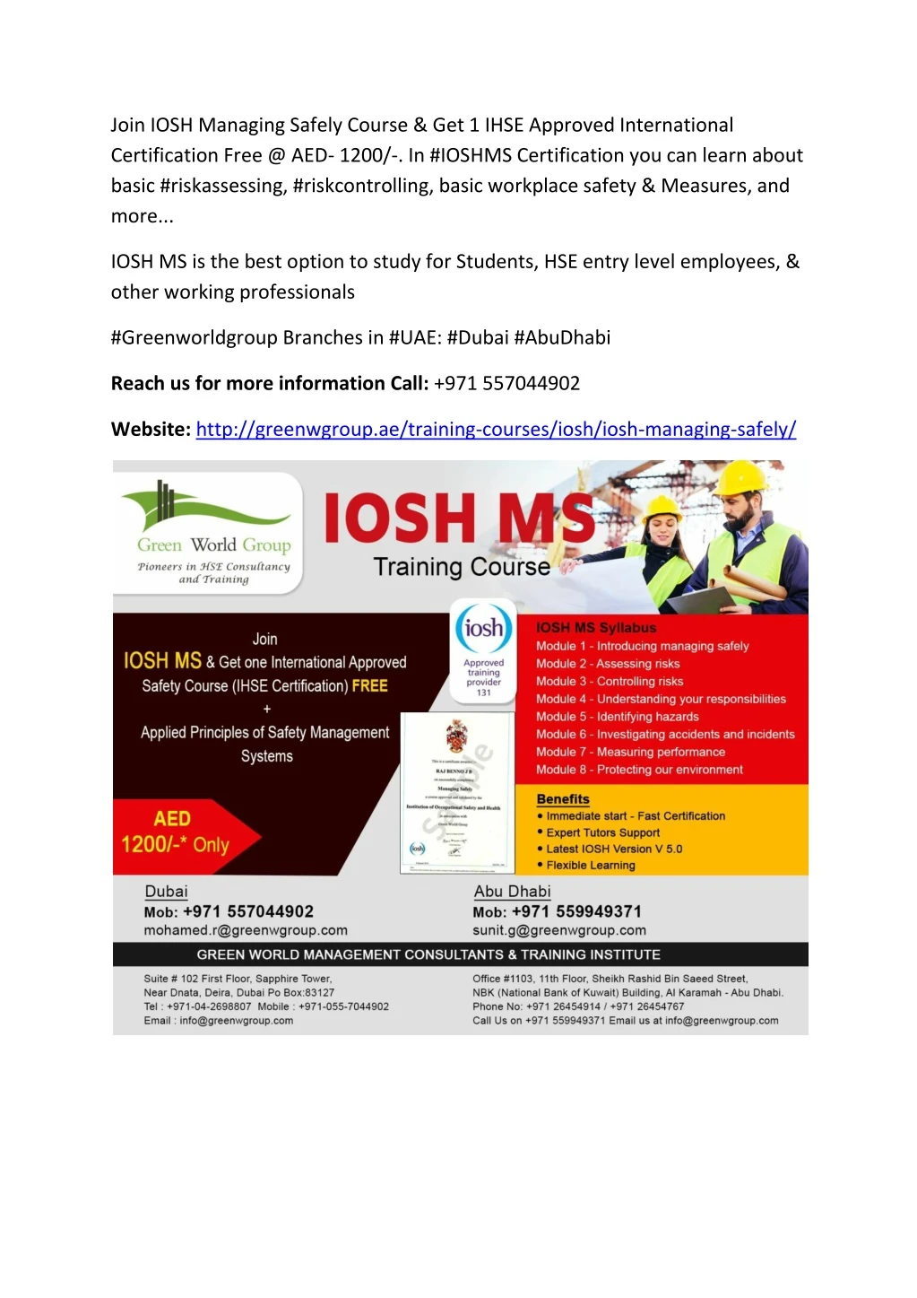 join iosh managing safely course get 1 ihse