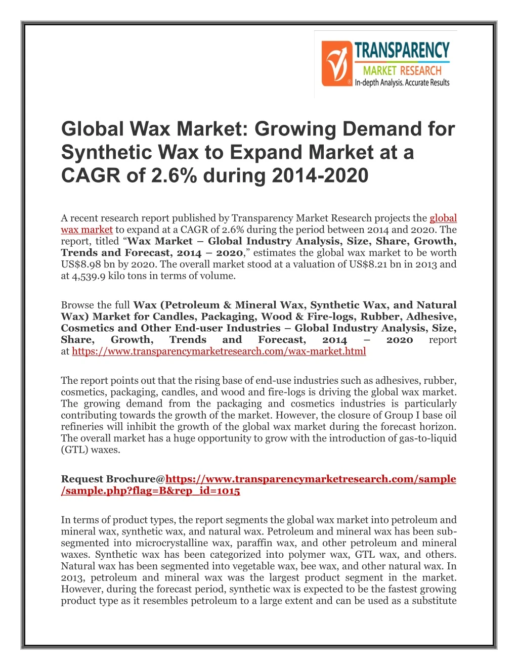 global wax market growing demand for synthetic