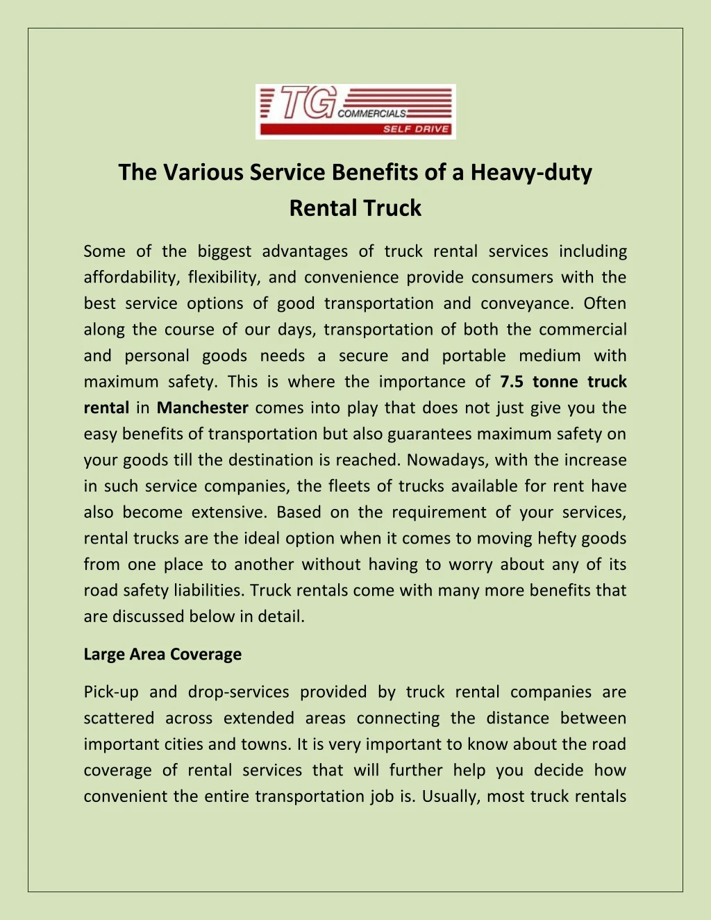 the various service benefits of a heavy duty