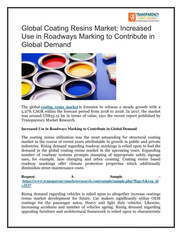 global coating resins market increased