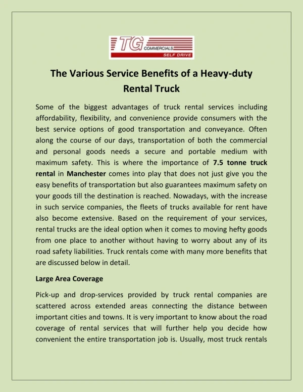 The Various Service Benefits of a Heavy-duty Rental Truck