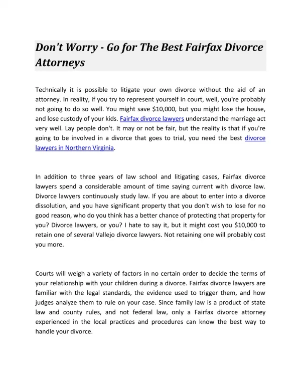 Don't Worry - Go for The Best Fairfax Divorce Attorneys