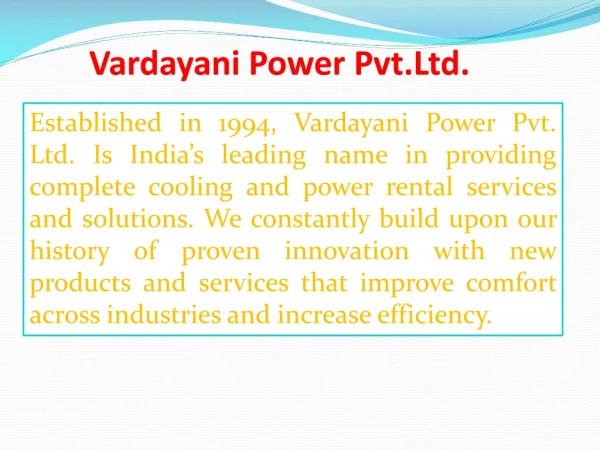 Cooling and Power rental services & solutions | Vardayani Power Pvt. Ltd.