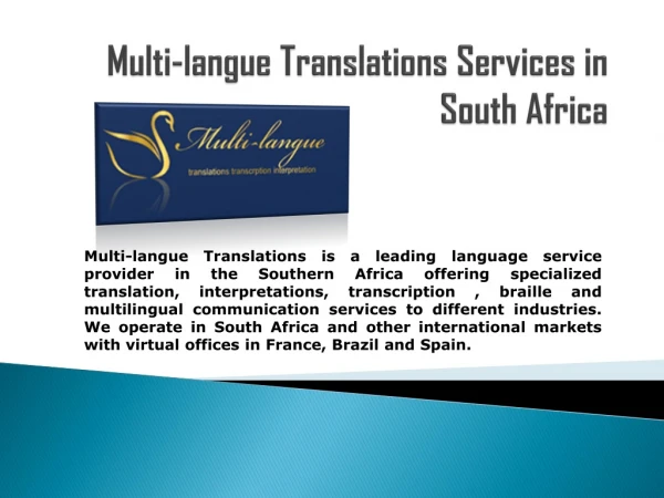 Multi Langue Translations Services in South Africa