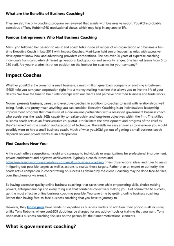 what are the benefits of business coaching