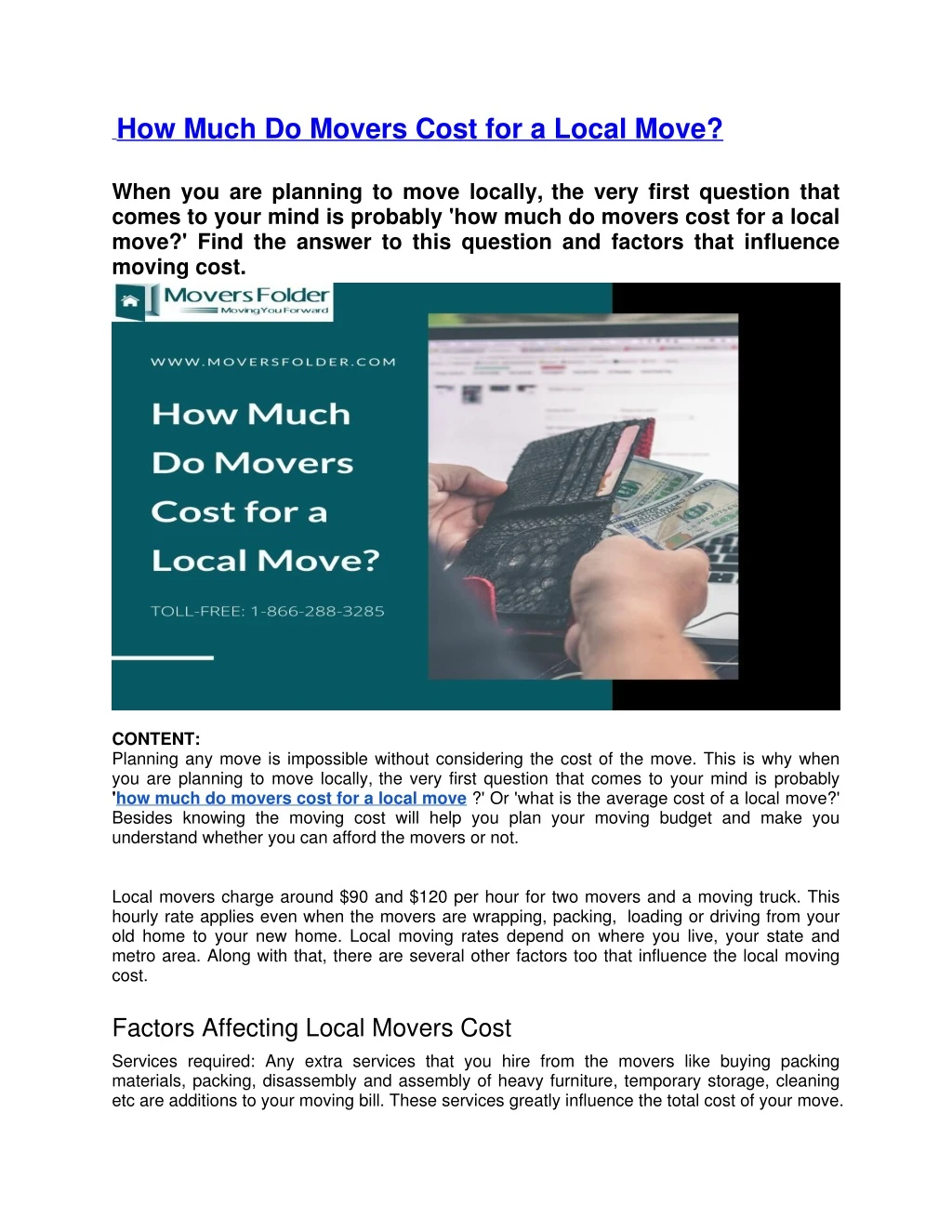 how much do movers cost for a local move