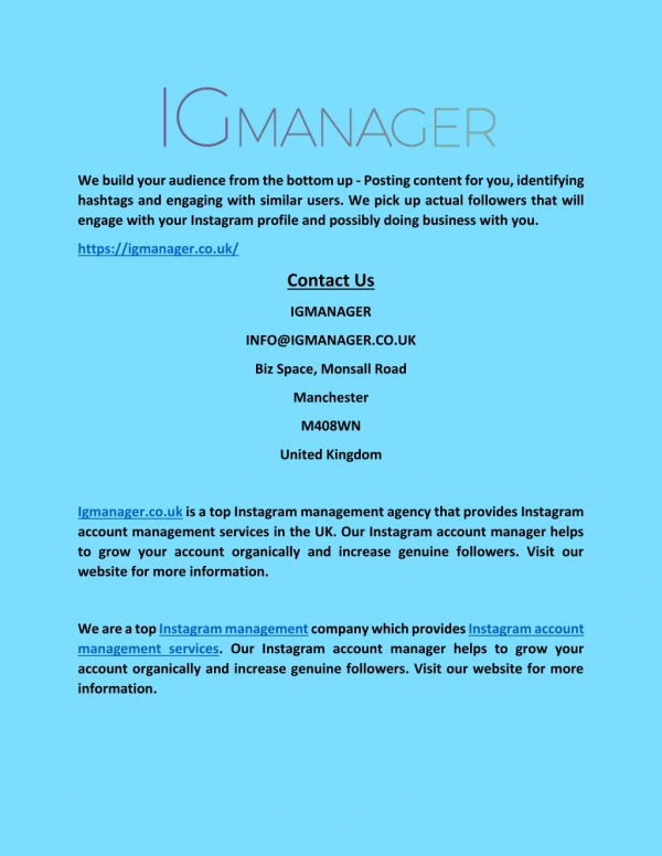 instagram account management service - IGMANAGER