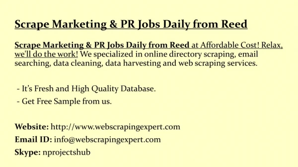scrape marketing pr jobs daily from reed
