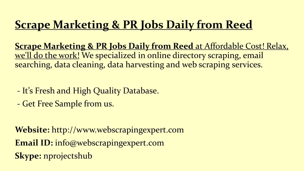 scrape marketing pr jobs daily from reed