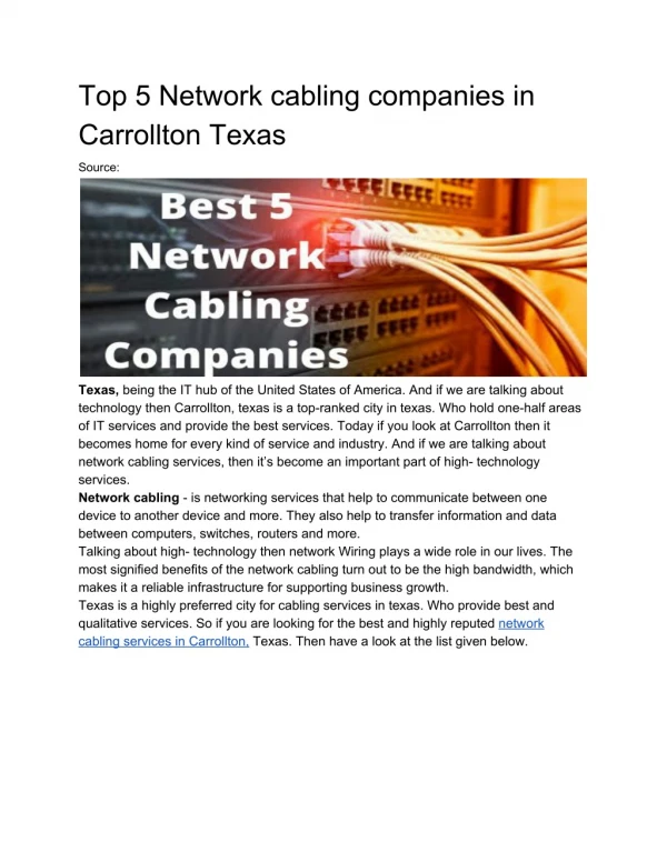 Top 5 network cabling solutions Carrollton