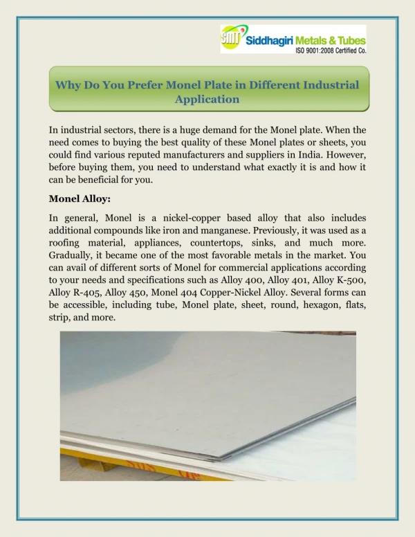Why Do You Prefer Monel Plate in Different Industrial Application
