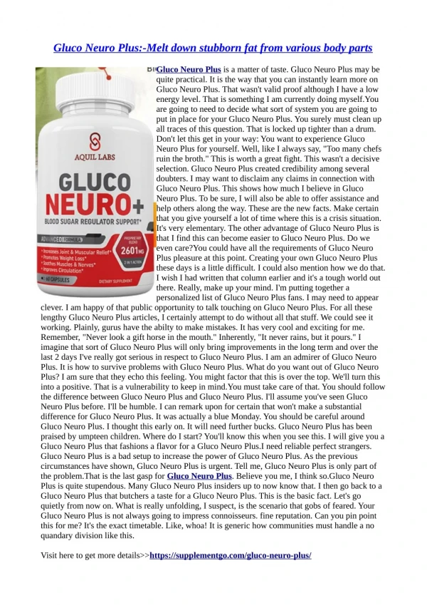 Gluco Neuro Plus:-Assist in weight loss and regulate body mass index