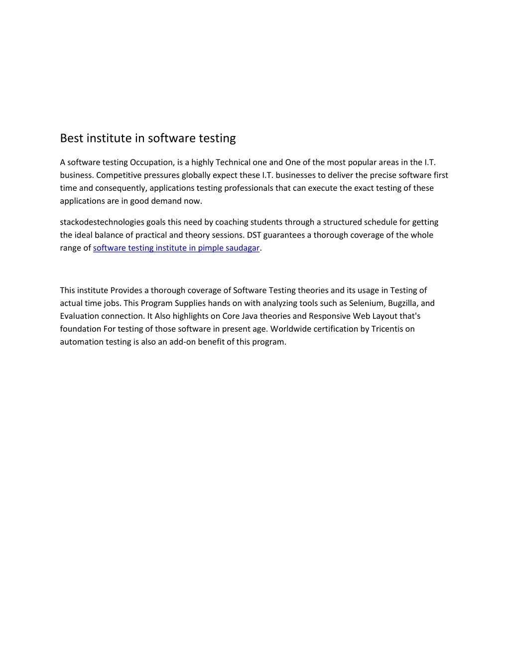 best institute in software testing