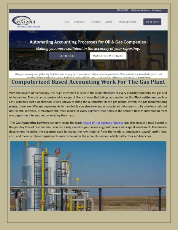 Computerized Based Accounting Work For The Gas Plant