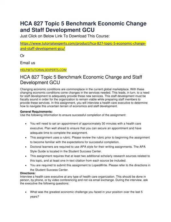 hca 827 topic 5 benchmark economic change