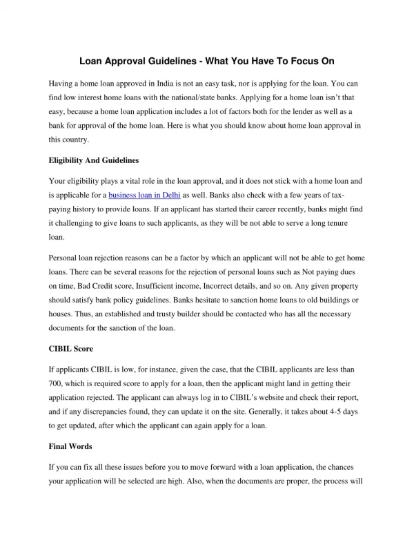 loan approval guidelines what you have to focus on