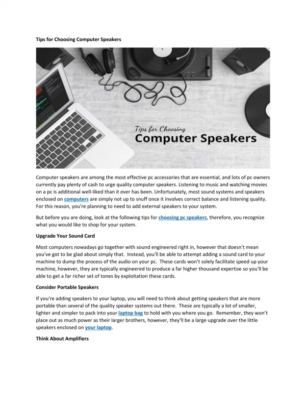 Tips for Choosing Computer Speakers