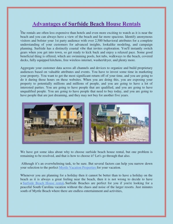 Advantages of Surfside Beach House Rentals