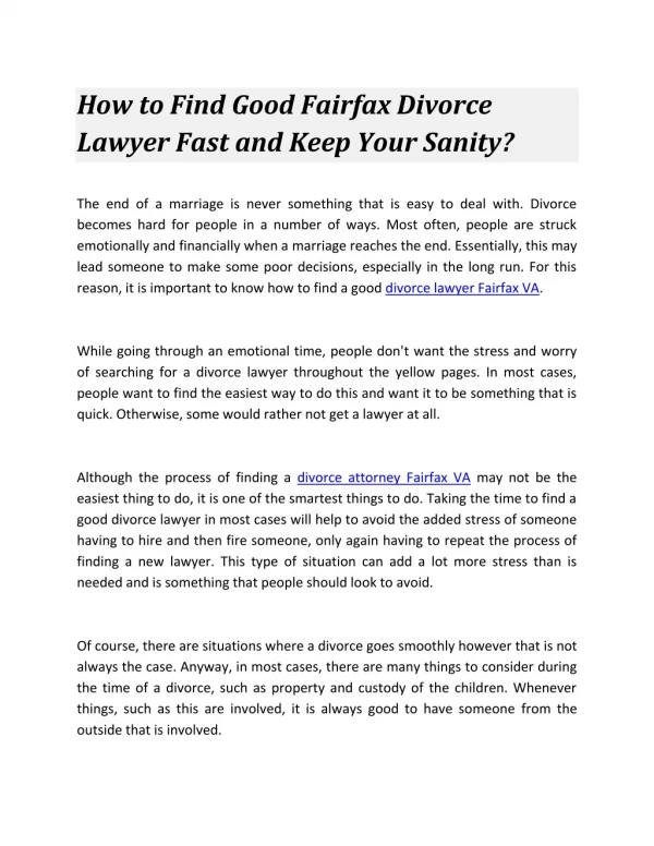 How to Find Good Fairfax Divorce Lawyer Fast and Keep Your Sanity?cc