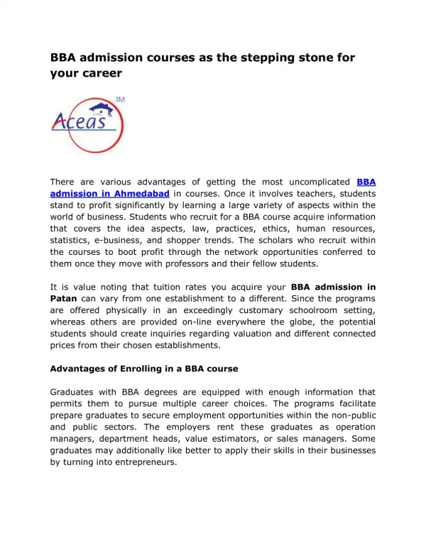 bba admission courses as the stepping stone