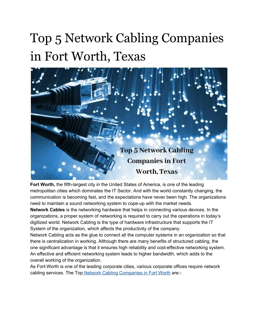 top 5 network cabling companies in fort worth