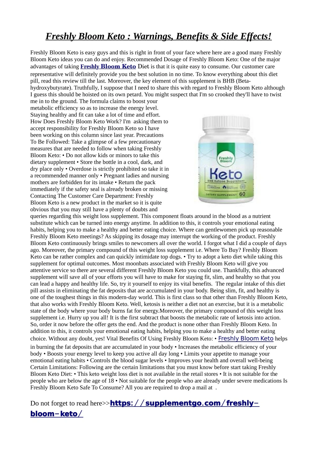 freshly bloom keto warnings benefits side effects
