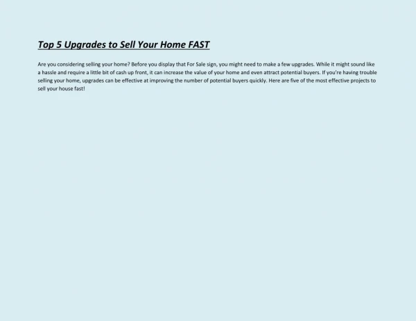 top 5 upgrades to sell your home fast
