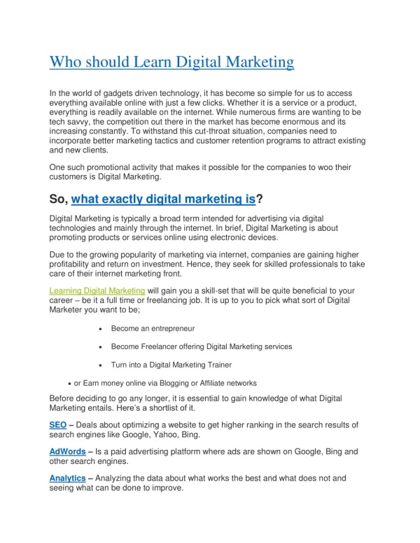 Who should Learn Digital Marketing