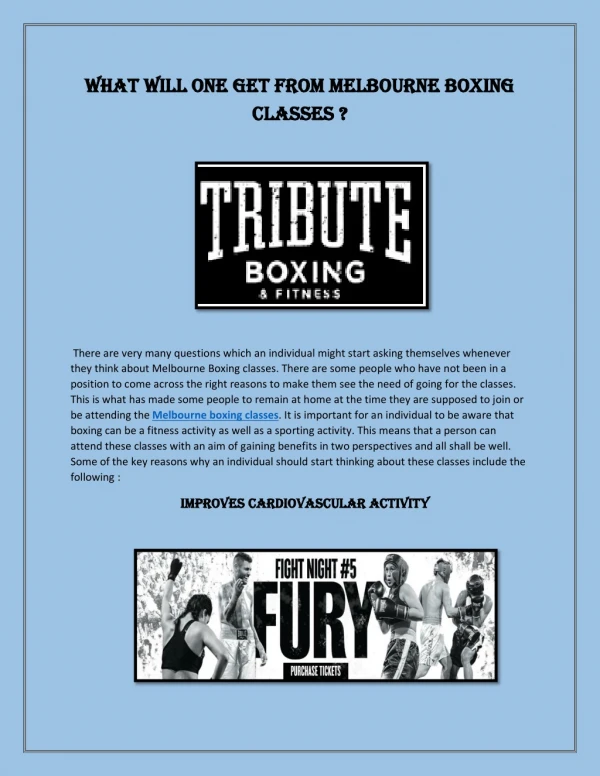 What will one get from Melbourne Boxing  classes ?