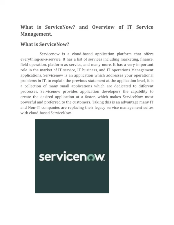 What is ServiceNow? and Overview of IT Service Management.