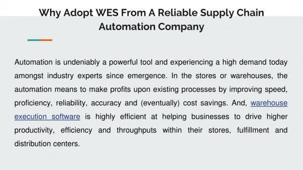 Why Adopt WES From A Reliable Supply Chain Automation Company