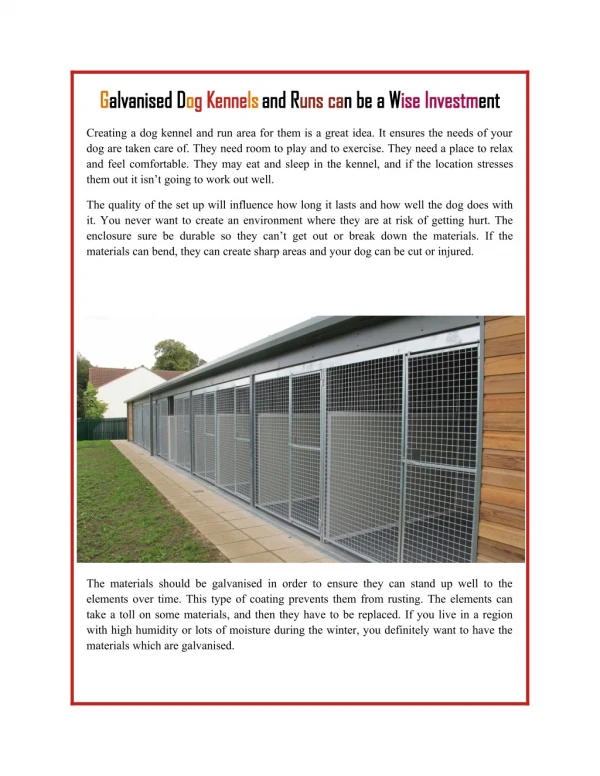 Galvanised Dog Kennels and Runs can be a Wise Investment