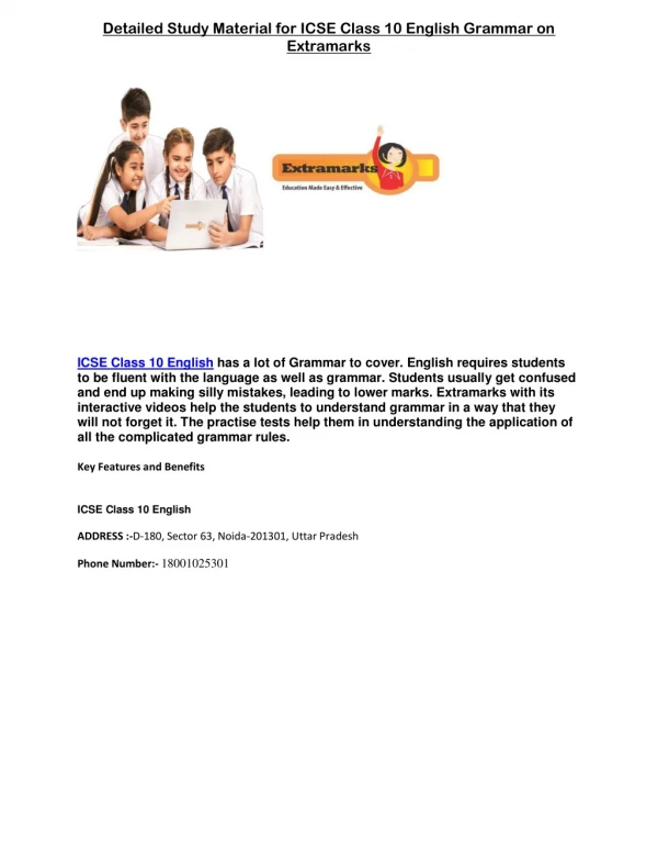 Detailed Study Material for ICSE Class 10 English Grammar on Extramarks